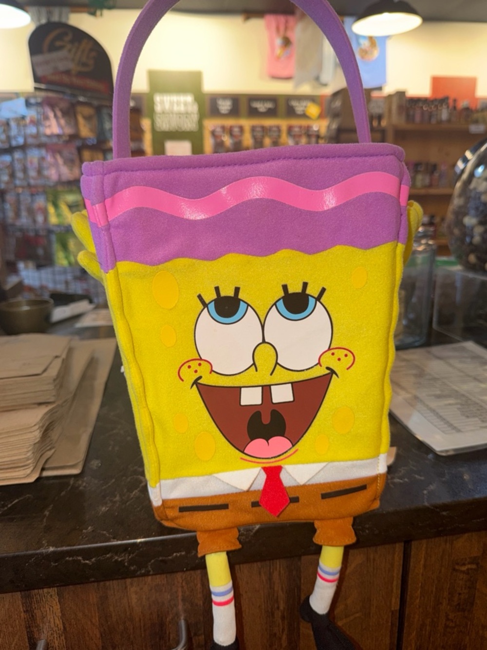 Nickelodeon Sponge  Bob Basket Tote Dangling Legs 2005 Beef Jerky Square Suckers - Picture 4 of 14